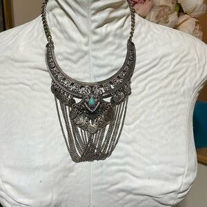 Dangling chains coins with  Howlite & crystal center pice antique gold finish